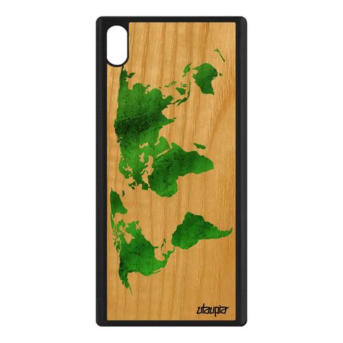 Coque Sony Xperia Xa1 Ultra Bois Silicone Carte Monde Pays Souple Effet Mobile Housse Planete Motif Terre Globe Telephone Atlas Vert