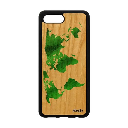 Coque Bois Carte Monde Pour Honor 10 Silicone Etui Solide Souple Vert Terre Dessin Globe Planete Atlas Motif Telephone Rigide Housse