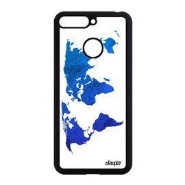 Coque Pour Honor 7a Silicone Carte Monde Bleu Housse Planete Original Terre Pays Texture Design Atlas Motif Portable Globe Metal De