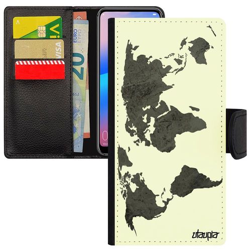 Coque Pour Samsung Galaxy A50 En Silicone Carte Monde À Clapet Rigide Case Terre Gris Atlas Telephone Effet Globe Jolie Planete Pays