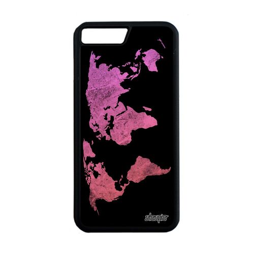 Coque Pour Iphone 8 Plus En Silicone Carte Monde Rose Jolie Geographie Planete Pays Telephone Globe Mobile Etui Solide Dessin