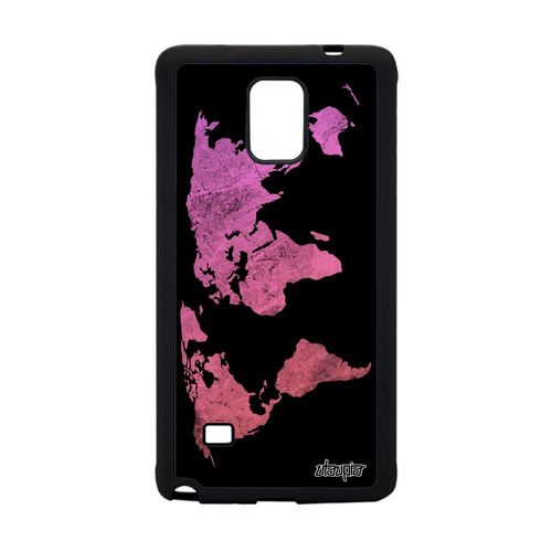 Coque Samsung Galaxy Note 4 En Silicone Carte Monde Terre 4g Jolie Geographie Design Motif Atlas Rose Effet Etui Case Globe Pays
