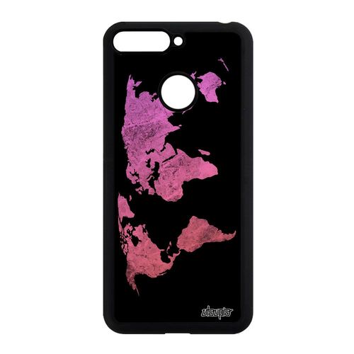 Coque Honor 7a Silicone Carte Monde Jolie De Protection Effet Mobile Atlas Housse Dessin Planete Metal Terre Globe Pays Motif Rose