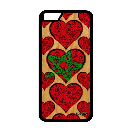 Coque Apple Iphone 6 6s Bois Silicone Drapeau Maroc Marocain Noir Foot Coupe D'afrique Coeur Can Football I Love Jeux Olympiques Jo