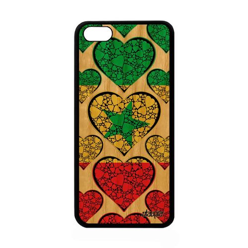 Coque Telephone Apple Iphone 5c Bois Silicone Drapeau Senegal Senegalais Coeur Coupe D'afrique Football 4g Can Etui Foot Gel Jo Noir