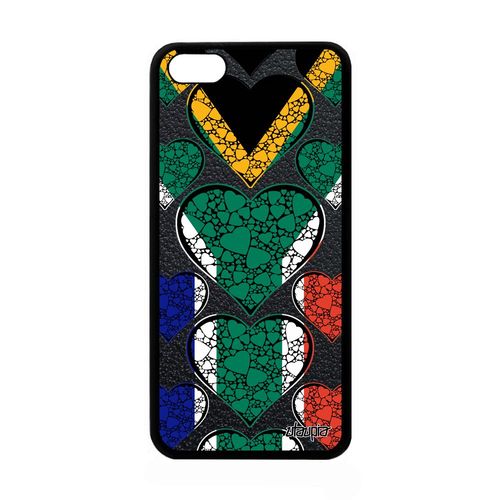 Coque Silicone Iphone 5c Drapeau Afrique Du Sud Africain Telephone Noir Can Smartphone Foot Alu Rugby Basket Coupe D'afrique Apple