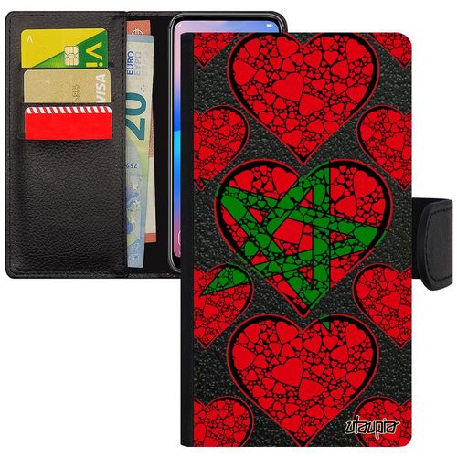 Coque Apple Iphone 6 6s Simili Cuir À Rabat Drapeau Maroc Marocain Basket Coupe D'afrique Case Coeur I Love Football Portable Rigide