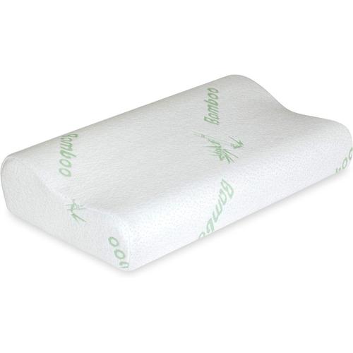 Blanc. Oreiller Ergonomique Avec Fonction Mémoire De Forme I Coussin De Nuque Avec Forme Ondulée Et Housse En Bambou Régulant L'humidité.