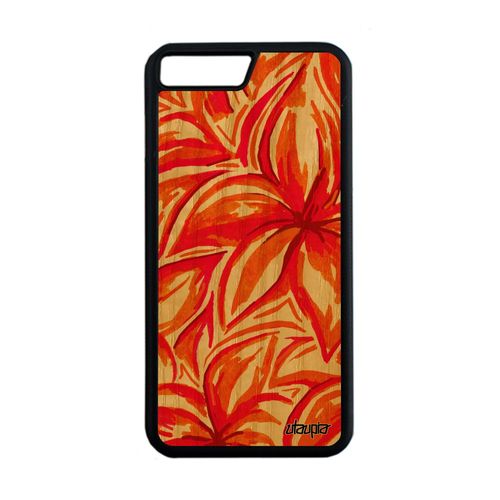 Coque Bois Silicone Pour Iphone 7 Plus Fleurs Noir Fond Effet Motif Rouge Dessin Nature Peinture Etui Floral Feuille 4g Jolie