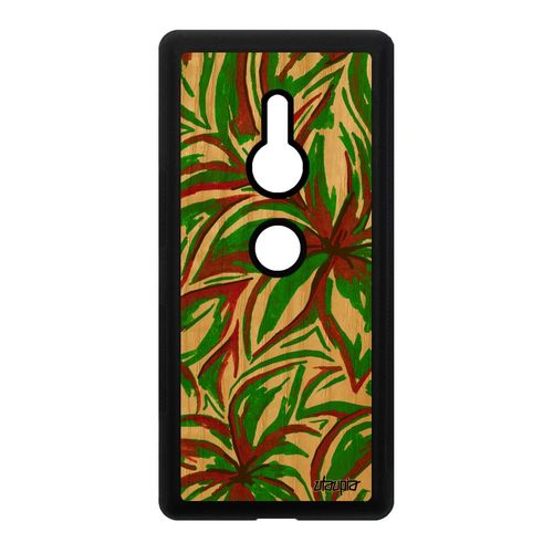Coque Fleurs Sony Xperia Xz2 Bois Silicone Rigide Artisanat Antichoc Texture Bouquet Cover Nature Peinture Motif Case Floral Vert De