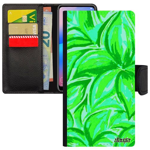 Coque Samsung Galaxy A40 Cuir Fleurs Vert Motif Bouquet Etui Nature Coloré Pochette Original Personnalisé Texture Case Floral De