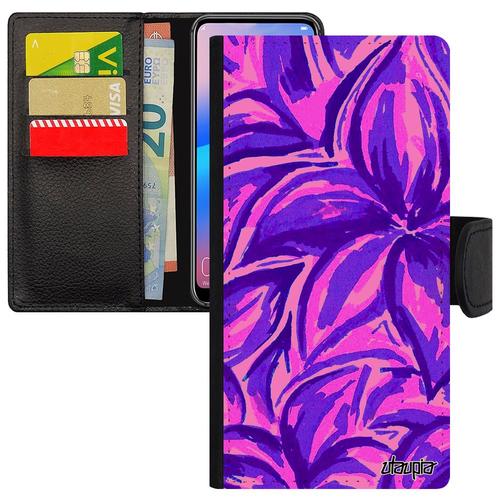 Coque Pour Honor 5c À Rabat Porte Cartes Fleurs Aimantée Nature Motif Jolie Violet Floral Feuille Antichoc Effet Housse Nem-L51 Fond