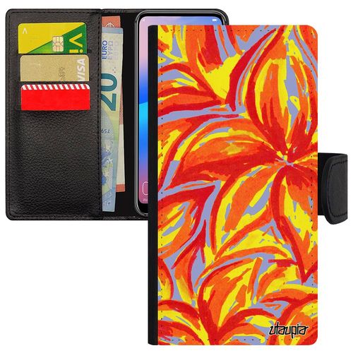 Coque Sony Xperia Xa1 Rabat Portefeuille Fleurs Nature Leather Original De Protection Orange Floral Texture Coloré Mobile Telephone