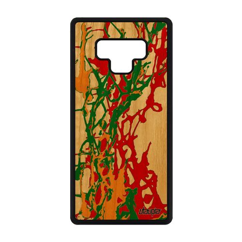 Coque Silicone Pour Samsung Galaxy Note 9 Bois Peinture Moderne De Protection Jolie Contemporain Effet Fond Case Vert Made In France