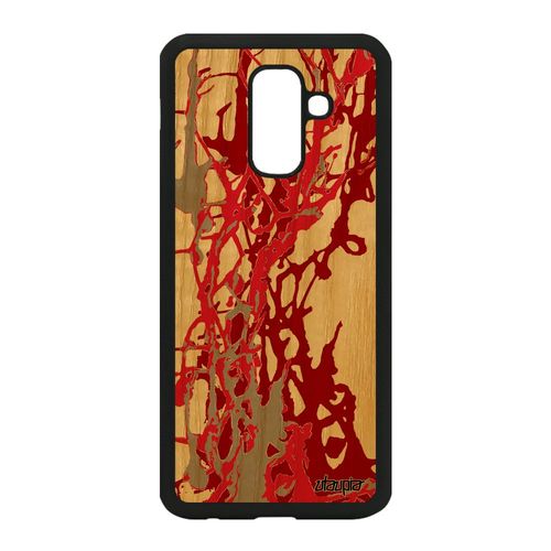 Coque Silicone Pour Samsung Galaxy A6 Plus 2018 Bois Peinture Moderne Smartphone Telephone Caoutchouc Motif Decoratif Texture Rouge