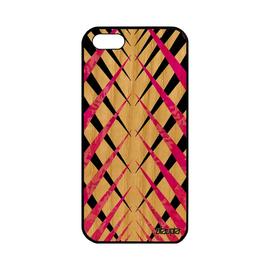 Coque Bois Silicone Apple Iphone 5 5s Se Design Carreau Portable Geometrique Personnalisé Fond Effet Motif Rose Telephone Tartan De