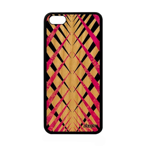 Coque Silicone Rigide Apple Iphone 5c Bois Design Carreau Housse Case Geometrique Motif Effet Rose Carre Jolie Design Frêne Tartan