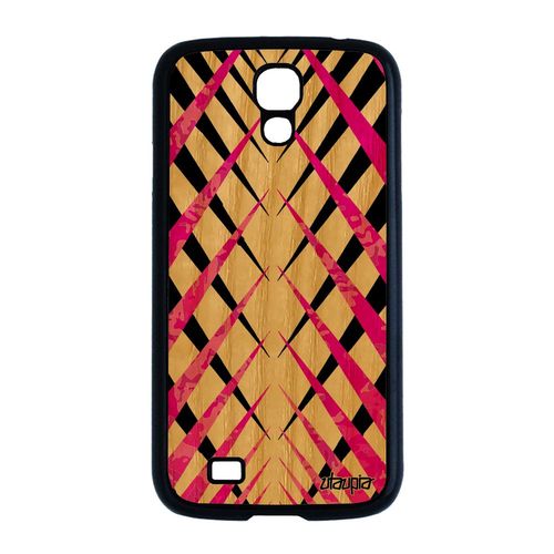 Coque Pour Galaxy S4 En Bois Silicone Design Carreau Personnalisé Motif Etui Telephone Effet Portable Fond Rose Tartan Jolie Samsung