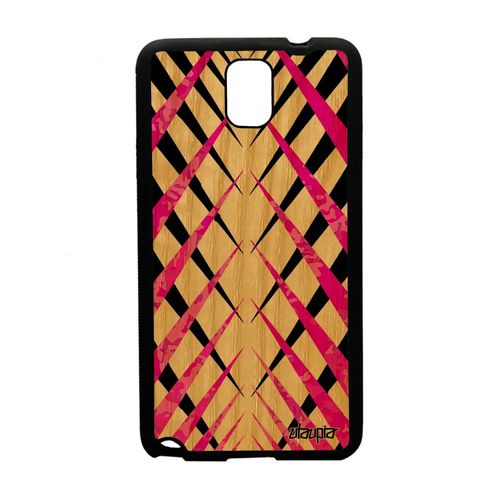 Coque Pour Galaxy Note 3 Bois Silicone Design Carreau Effet Unique Geometrique Jolie Mobile Tartan Portable Carre Motif Rose Samsung