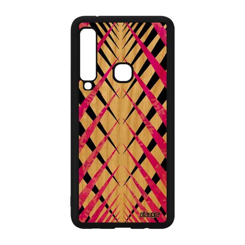 Coque Pour Samsung Galaxy A9 2018 Bois Silicone Design Carreau Effet Unique Fond Rose Tartan Geometrique Smartphone Motif Portable