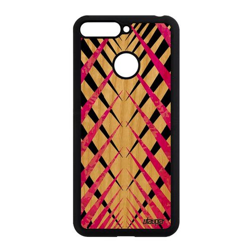 Coque Pour Honor 7a Bois Silicone Design Carreau Geometrique Motif Personnalisé Jolie Telephone Design Tartan Fond Housse Carre Rose