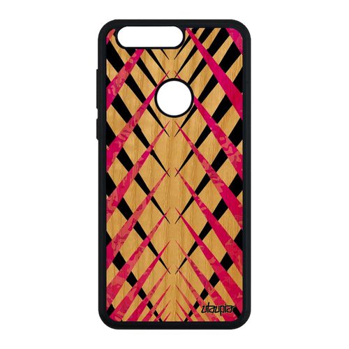 Coque Silicone De Protection Pour Honor 8 En Bois Design Carreau Tartan Tpu Carre Portable Mobile Rose Jolie Motif Effet Geometrique