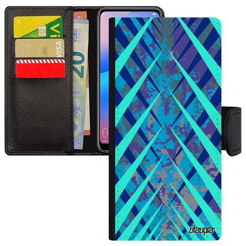 Coque Antichoc Pour Honor 8x Cuir Porte Cartes Silicone Design Carreau Case Telephone Coloré Mobile Texture Tartan Bleu Original De