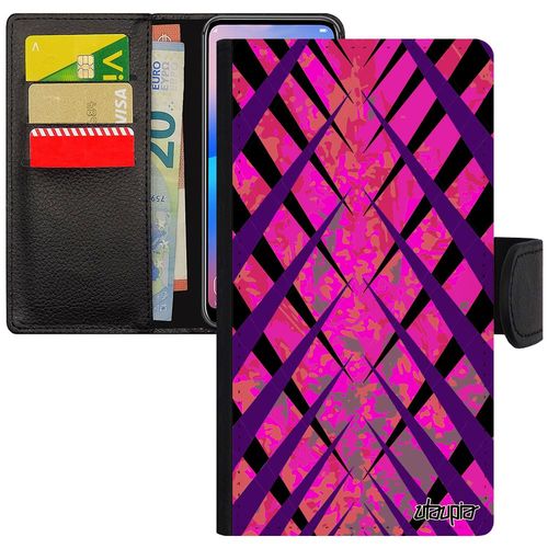 Coque Galaxy A5 2016 Rabat Portefeuille Silicone Design Carreau Losange Housse Rose Tartan Noir Magnetique Coloré Texture De Samsung