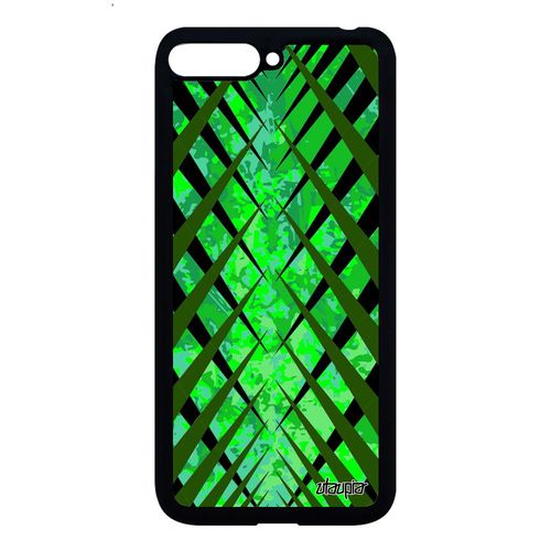 Coque Design Carreau Huawei Y6 2018 Silicone Motif Geometrique Jolie Carre Mobile Original Fond Effet Antichoc Alu Tartan Vert Case