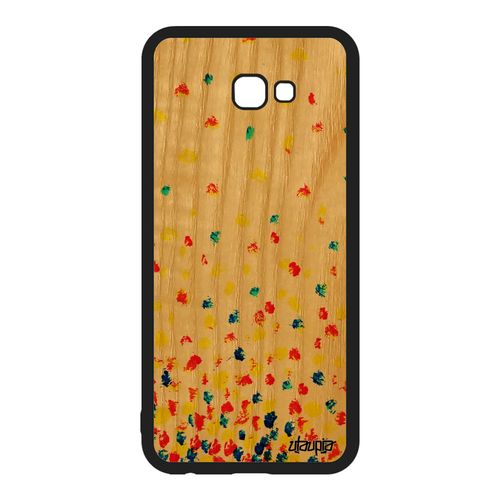 Coque Samsung Galaxy J4 Plus 2018 Bois Silicone Confettis Pois Telephone Orange Petales Romantique Etui Fond Smartphone Jolie Design