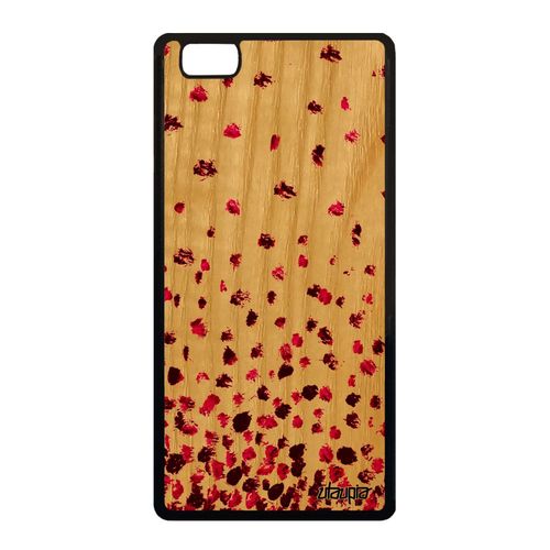 Coque Pour Huawei P8 Lite 2015 Bois Silicone Confettis Pois Frêne Rose Coloré Texture Mobile Portable Cadeau Fille Petales Gel Motif