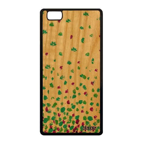 Coque Silicone De Protection Rigide Pour Huawei P8 Lite 2015 Bois Confettis Pois Design Petales Antichoc Fond Motif Telephone Vert