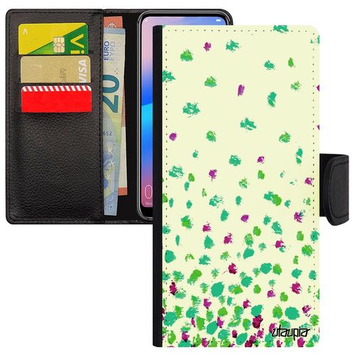 Coque Confettis Pois Huawei Y6 2018 Cuir Portefeuille Porte Cartes Jolie Romantique Fond Motif Aimantée Etui Effet Portable Vert 4g