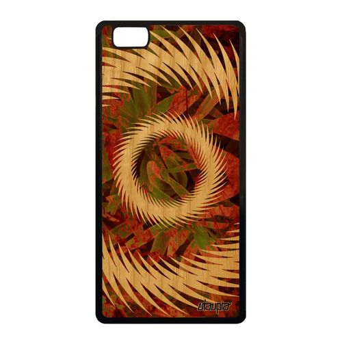 Coque Pour Huawei P8 Lite 2015 En Bois Silicone Mandala Decoratif Motif Sphère Antichoc Vegetal Rigide Marron Cadeau Etui Effet De