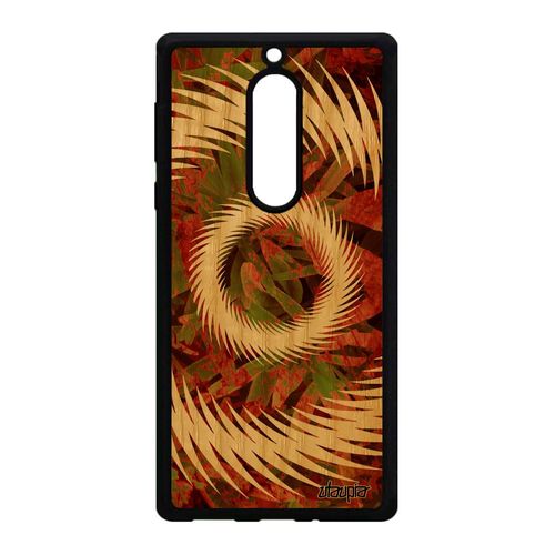 Coque Nokia 5 En Vrai Bois Et Silicone Mandala Decoratif Sphère Vegetal Effet Housse Motif Marron Cadeau Tpu De Protection Coloré