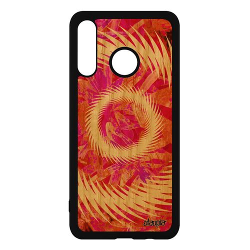 Coque Bois Mandala Pour Huawei P30 Lite Silicone Motif Vegetal Jolie Housse Cercle Effet Portable Rigide Fond Design Orange De