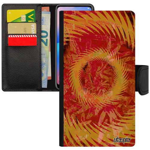 Coque Galaxy J3 2017 Portefeuille Porte Cartes Mandala Telephone Design De Protection Orange Magnetique Etui Texture Floral Samsung