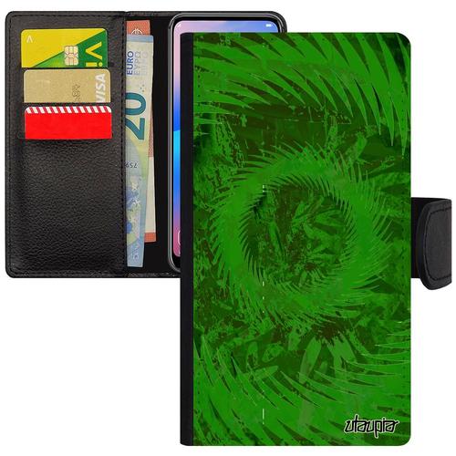 Coque Mandala De Protection Iphone 7 En Cuir Portefeuille Noir Pas Cher Decoratif Vegetal Effet Telephone Fond À Clapet Vert