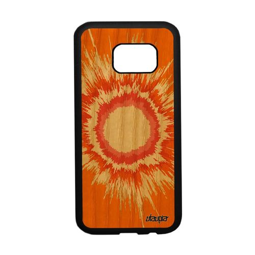 Coque Explosion Galaxy S7 Bois Naturel Silicone Artisanal Espace 4g Motif Soleil Texture Modern Orange Coloré Made In France Samsung
