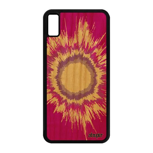 Coque Bois Iphone Xs Max Silicone Explosion Univers Portable Mobile Motif Tendance Jolie Galaxie Soleil Rose Housse 64 Go Fond