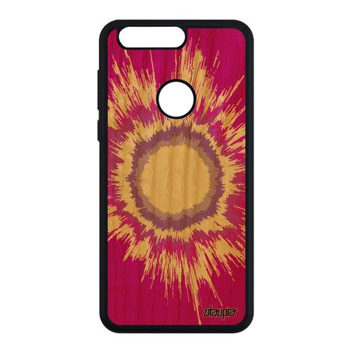 Coque Explosion De Protection Honor 8 En Bois Et Silicone Tendance Effet Fond Original Telephone Jolie 4g Rose Motif Antichoc Soleil