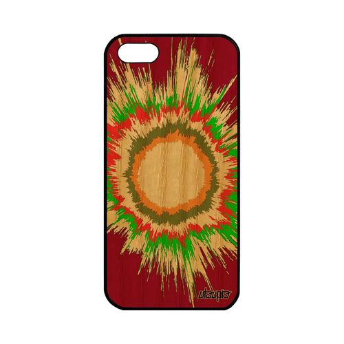 Coque Bois Silicone Iphone 5 5s Se Explosion Artisanat Texture Mobile Telephone Noir Soleil Coloré Motif Galaxie Espace Rouge Apple
