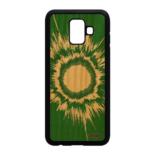 Coque Pour Samsung Galaxy A6 2018 En Bois Silicone Explosion Bumper Vert Effet De Protection Galaxie Fait Main Antichoc Motif Fond
