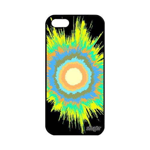 Coque Silicone Apple Iphone 5 5s Se Explosion Portable Jaune Design Modern Cover Espace Soleil Metal Motif Galaxie Rigide Texture De