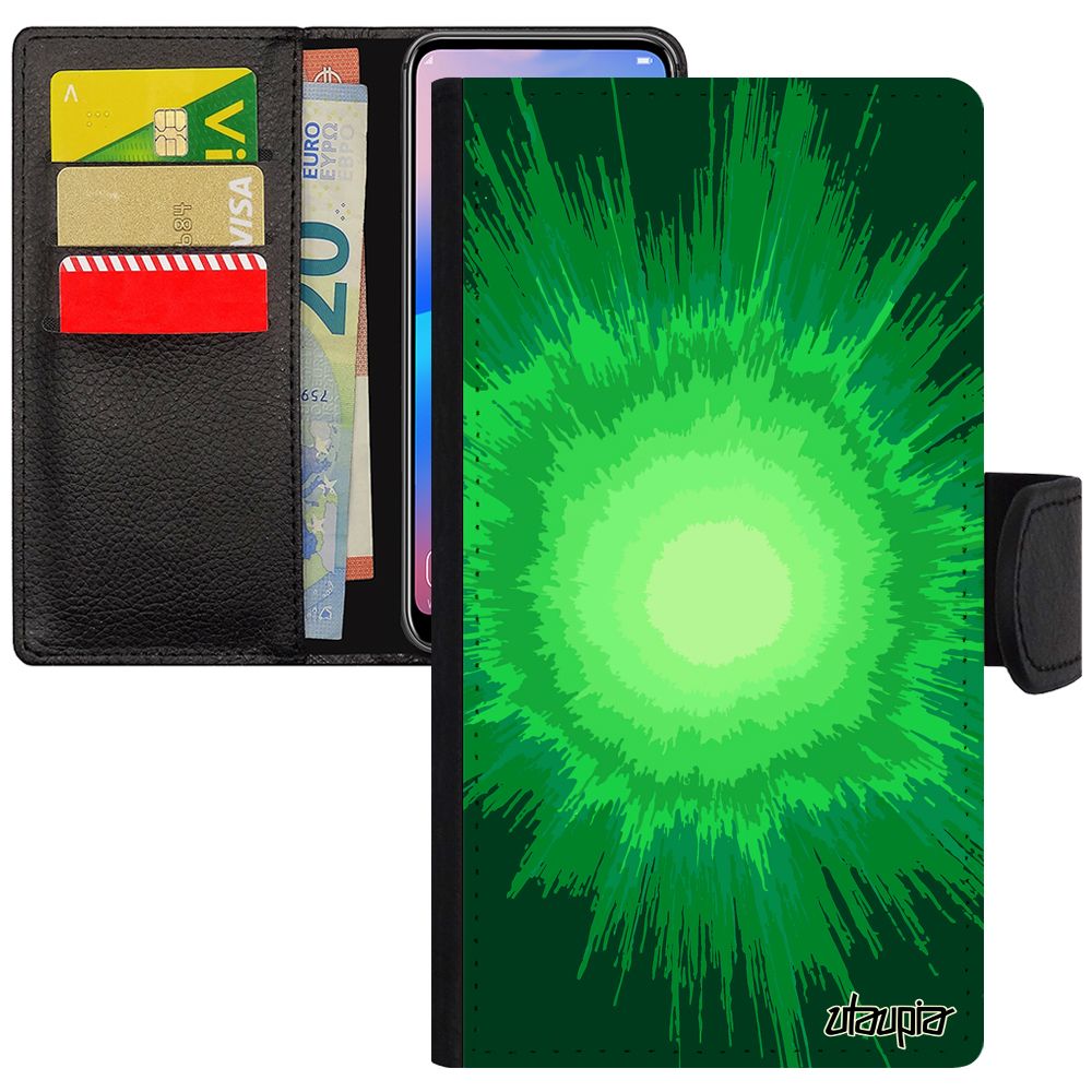 Coque Telephone Samsung Galaxy S10e Simili Cuir Rabat Explosion Soleil Etui Motif Vert Coloré Galaxie Design Texture Made In France