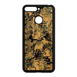 Coque Rigide Honor 7a Bois Silicone Marbre Forme Peinture Portable Effet Telephone Cadeau Bleu Fond Design Ondulé Case Motif De