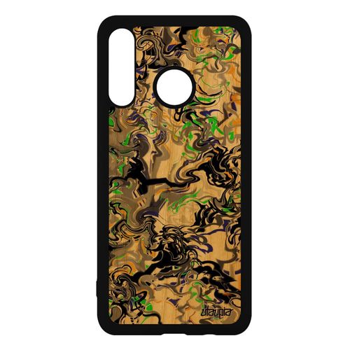 Coque Huawei P30 Lite Bois Silicone Marbre Rigide Portable Motif Jolie Telephone Effet Ondulé Peinture Fond Souple Orange Forme Case