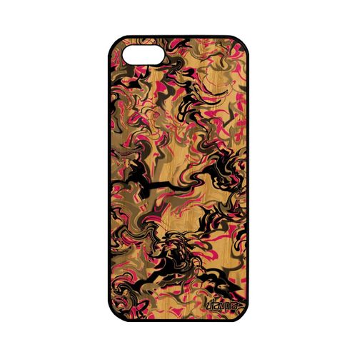 Coque Antichoc Pour Iphone 5 5s Se En Bois Silicone Marbre Texture Artisanat Mobile Coloré Unique Peinture Gel Etui Motif Rose Apple