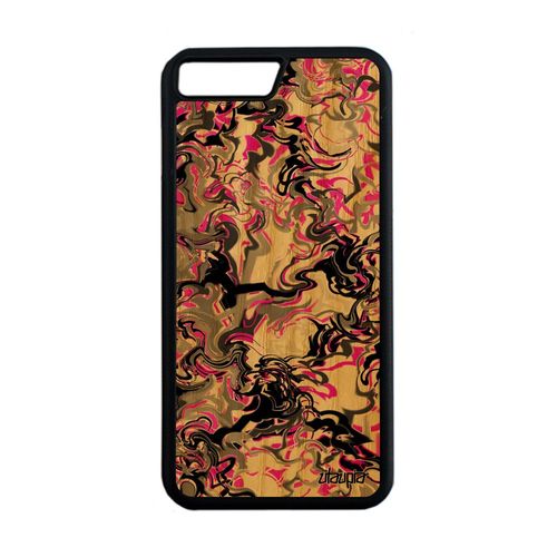 Coque Bois Silicone Iphone 8 Plus Marbre Case Smartphone Housse Forme Coloré Peinture Artisanat Rose Dessin Fantaisie Motif De