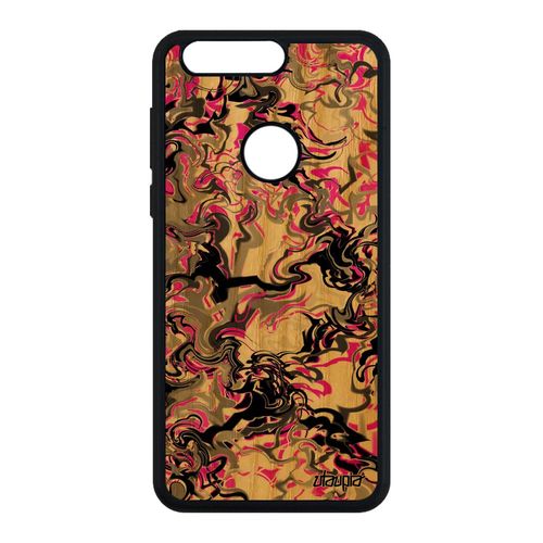 Coque Honor 8 Bois Silicone Marbre Rose Forme Telephone Housse Case Unique Motif Fantaisie 4g Texture Peinture Coloré Artisanat De